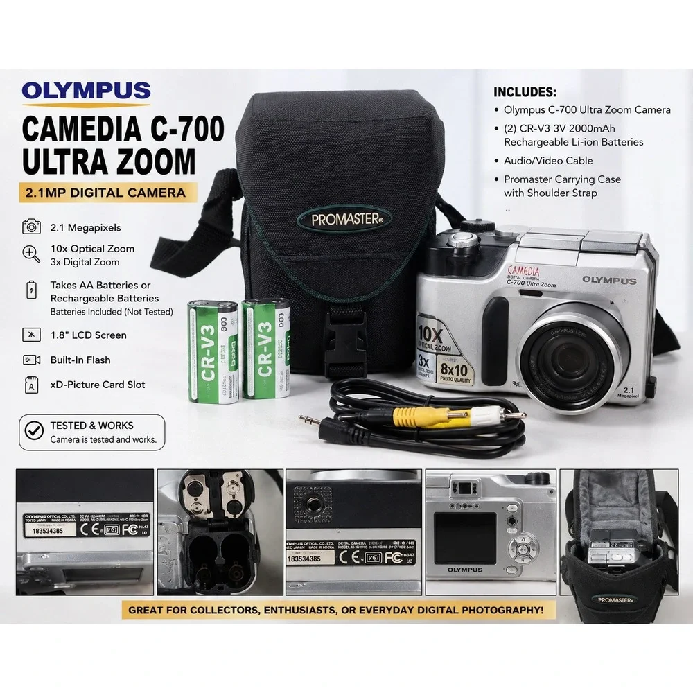 Olympus Camedia C-700 Ultra Zoom 2.1MP Digital Camera Silver 10x Optical Bundle